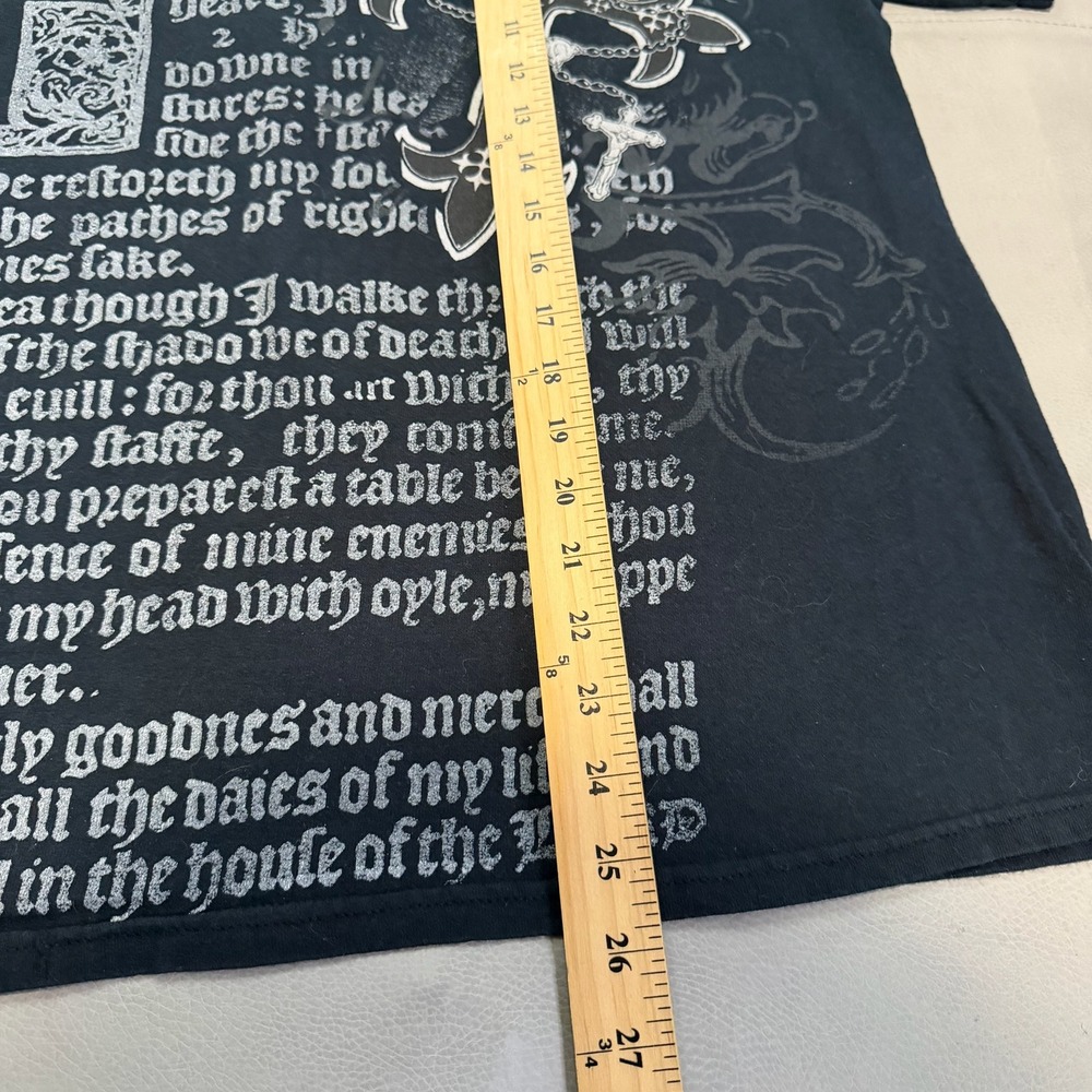 VTG Y2K Mens Cross Angel Wing Skate Emo Bible T-Shirt Black Double AOP-M-6753 - Picture 5 of 8